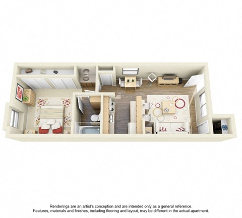 Floor plan for 1 bed, 1 bath, 526 sqft